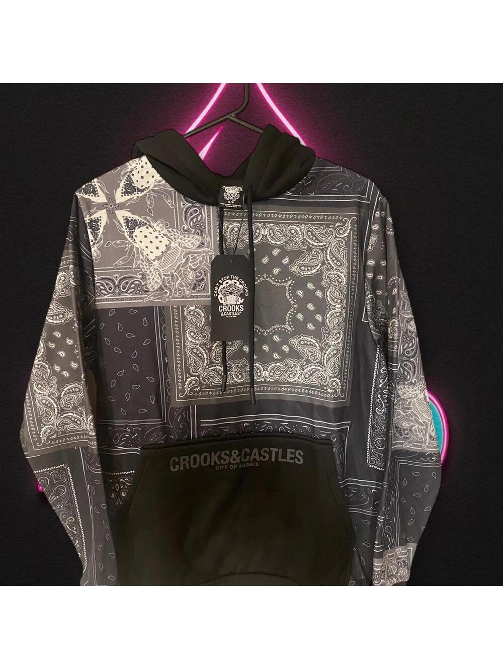 Crooks & Castles Paisley Bandana Hoodie – Black (Size S)